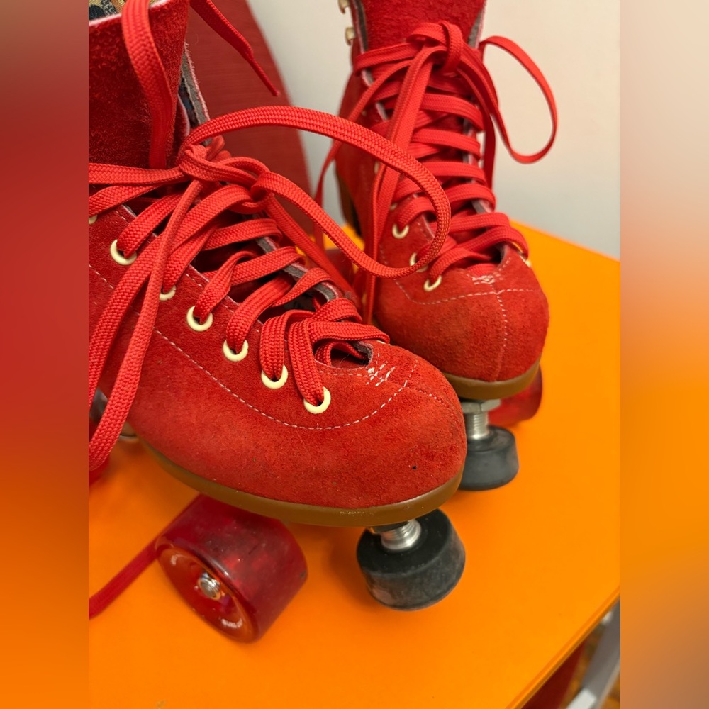 Red Suede Roller Skates